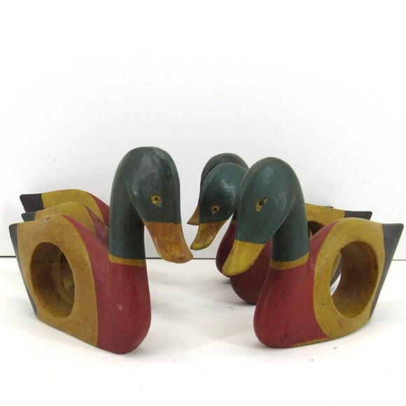 Vintage Mallard Duck Hand Painted Napkin Rings Set of 6 One Repaired Read - Picture 4 of 6